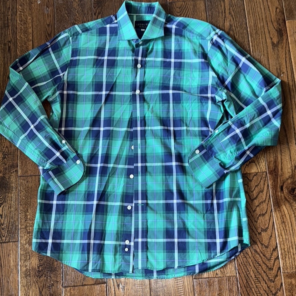 Ledbury Green Plaid Long Sleeve Button Down Dress Shirt
